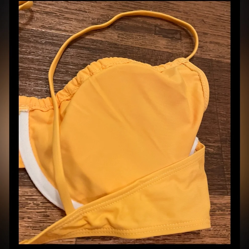 Yellow 2Pc Bikini Set Underwire Padded Top Back Cheeky Bathing Suit Sz L 8/10